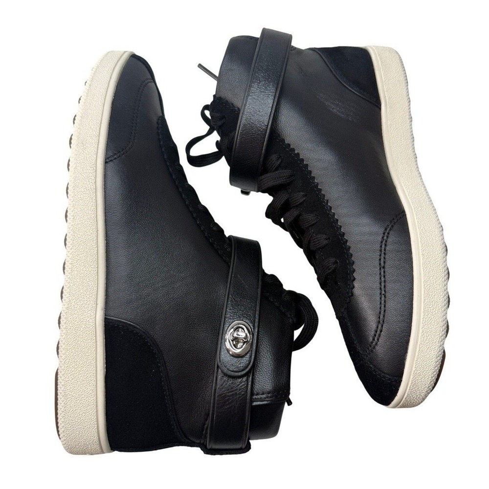 Coach Pembroke Black Napa Leather Turnlock High Top Sneakers Q9125 W 9.5M NEW